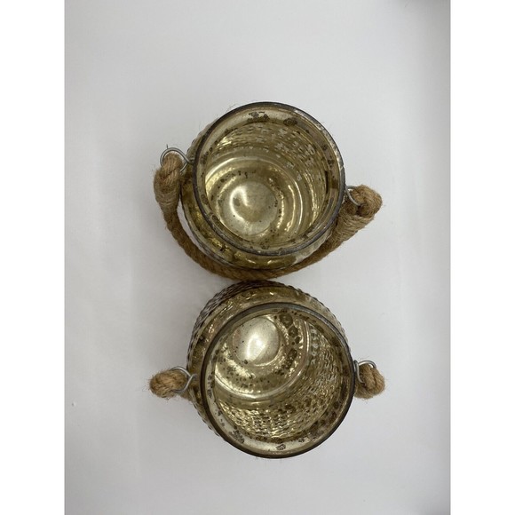 Glass Decorative Rope Handle Jar Tea light Candle Holder Gold in Color Mercury - Picture 8 of 9